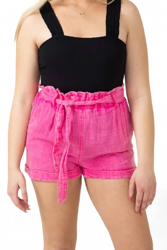 Cozy Vibes Gauze Shorts In Hot Pink