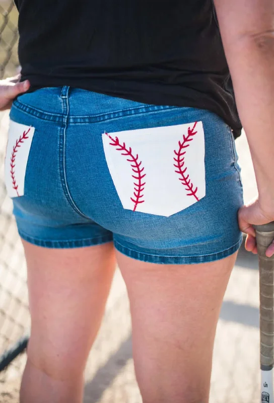 Comfy Pants Hey Batter Batter Shorts In Blue