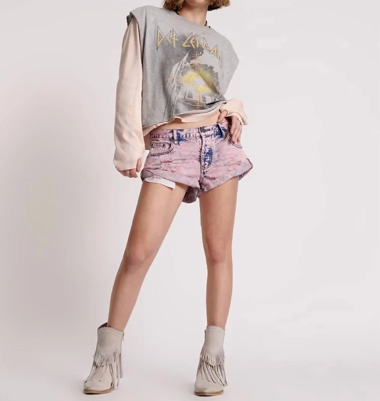 Moisture wicking Low Waist Bandit Denim Short In Pink