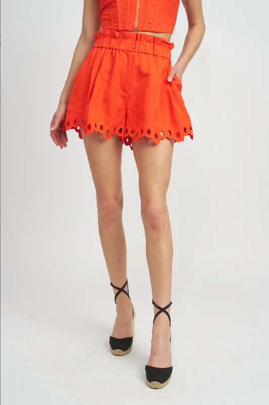 Summer Selection Sonnet Eyelet Shorts In Tomato Red