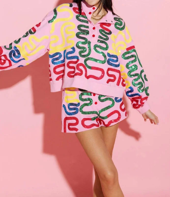Elegant Wear Squiggle Henley Shorts In Pink